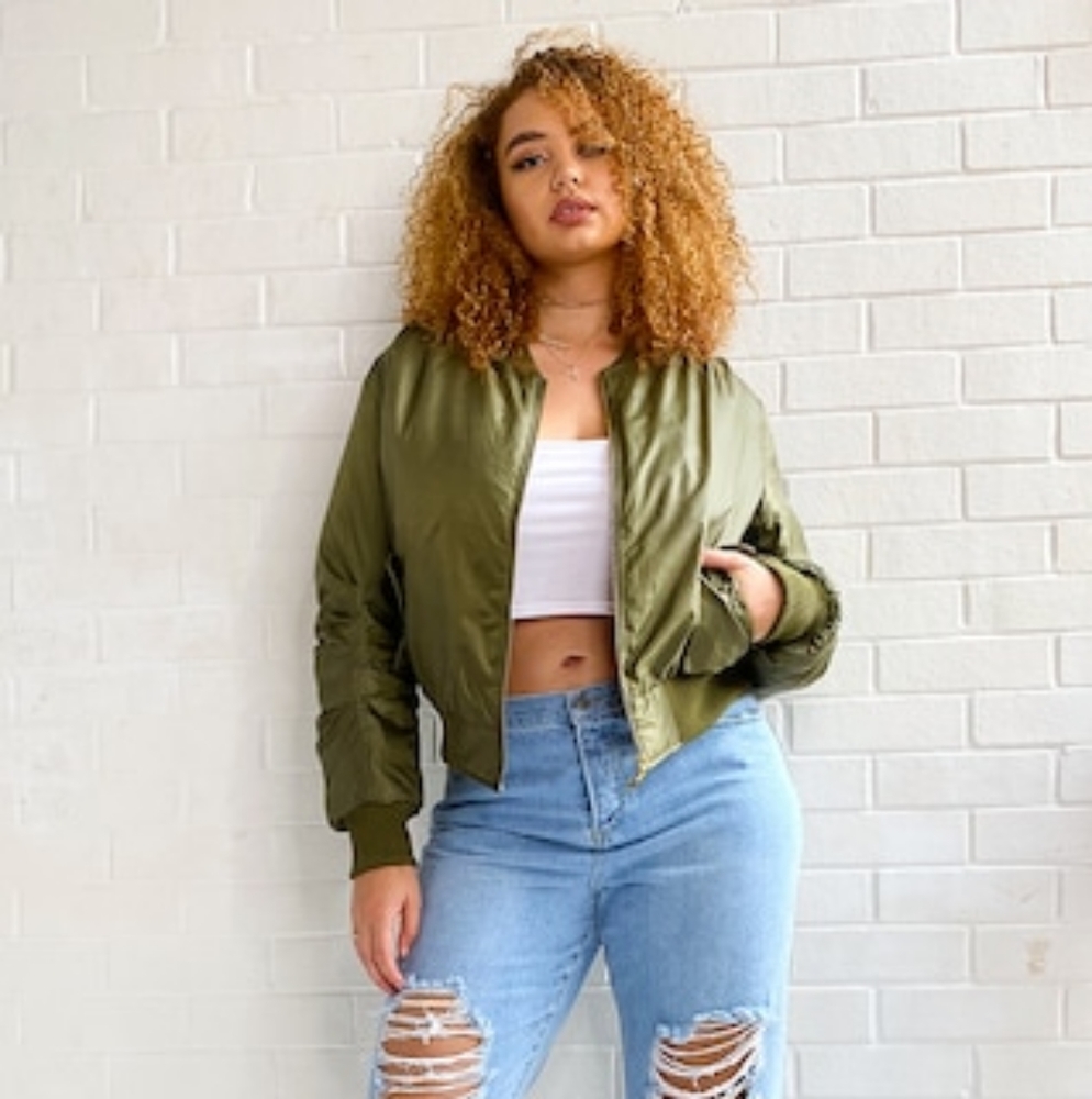 NWT PLT Khaki cropped Bomber jacket, pockets, 26w